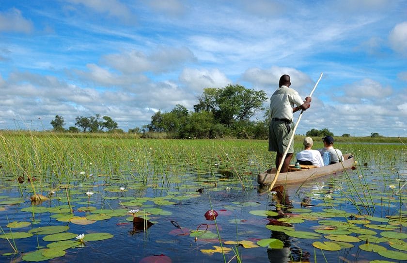 Mokoro safari in the Okavango Delta, Botswana.