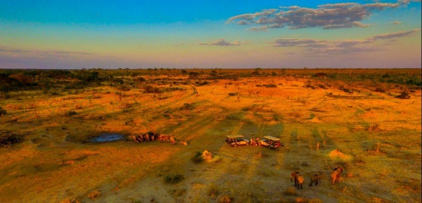 somalisa camp hwange national park zimbabwe drone safari footage game drive