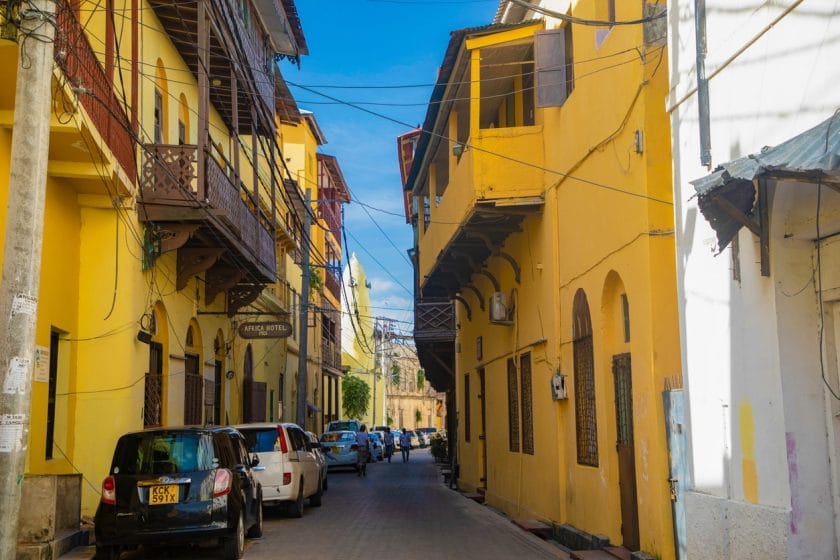 Narrow street of the old city in Mombasa, Kenya.