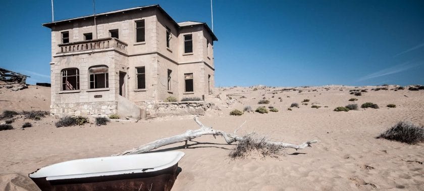 Abandoned building in Kolmanskop, Namibia.
