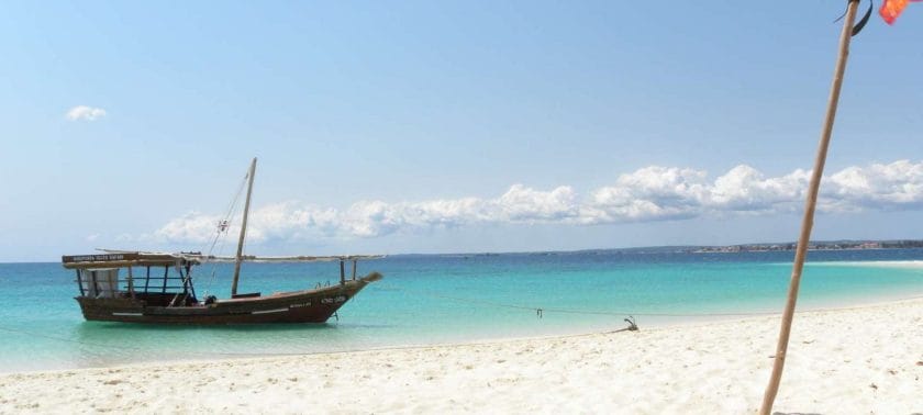 Boat off a beach on Pemba Island, Zanzibar.