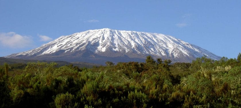 The snowy peak of Africa's highest mountain and the world's highest freestanding mountain, Mount Kilimanjaro