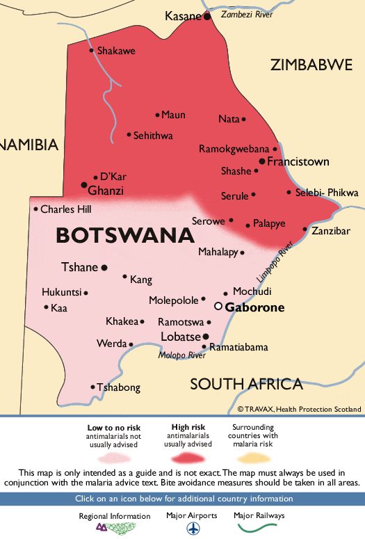 Malaria zone map of Botswana.