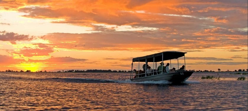 A sunset boat cruise along the Chobe is an ethereal African experience