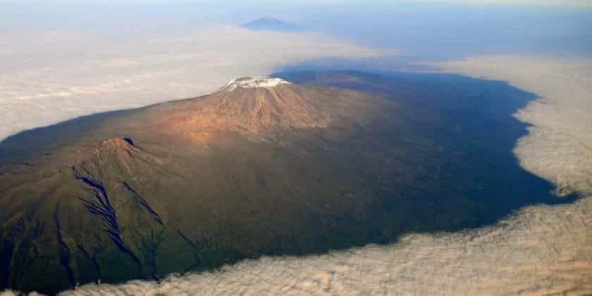 Aerial view of Mount Kilimanjaro.