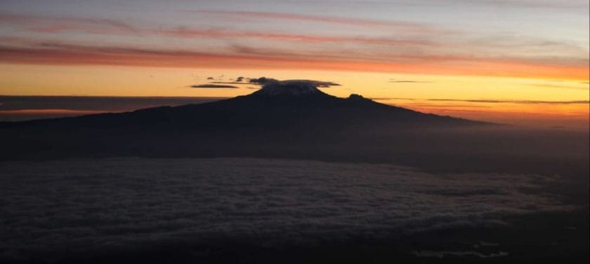 Silhouette of Mount Meru, Tanzania.