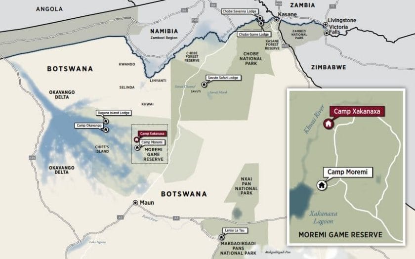 map camp xakanaxa okavango delta botswana accommodation safari
