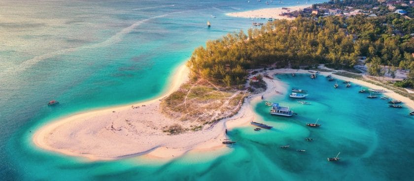 Aerial view of tropical island, Zanzibar.