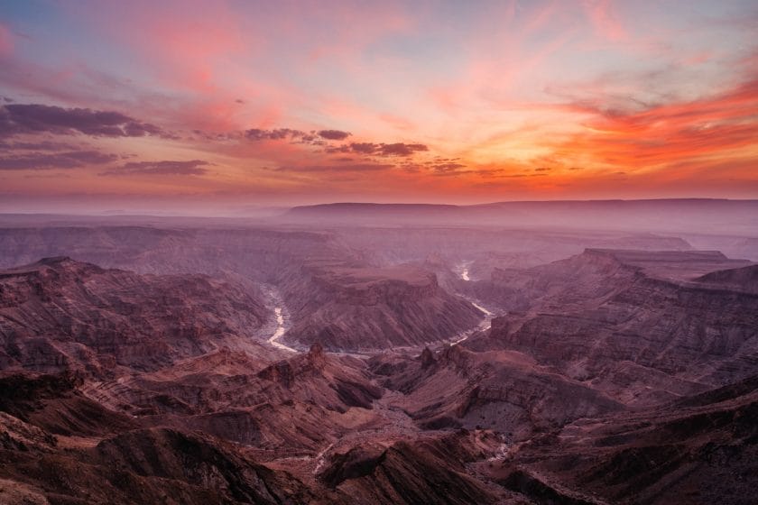 Sunset over the Fish RIver Canyon, Namibia.