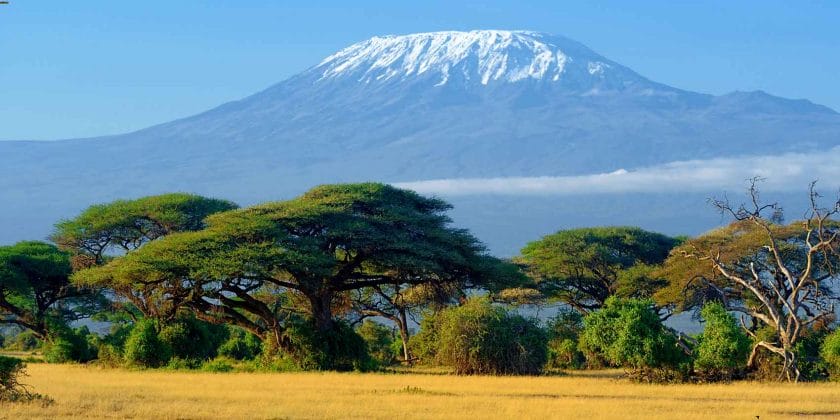 View of Mount Kilimanjaro from Amboseli National Park.