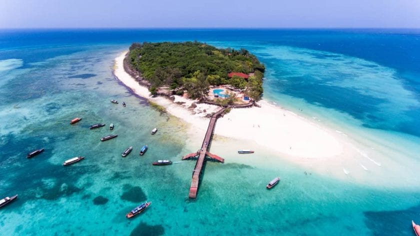 Aerial view of Prison Island, Zanzibar.