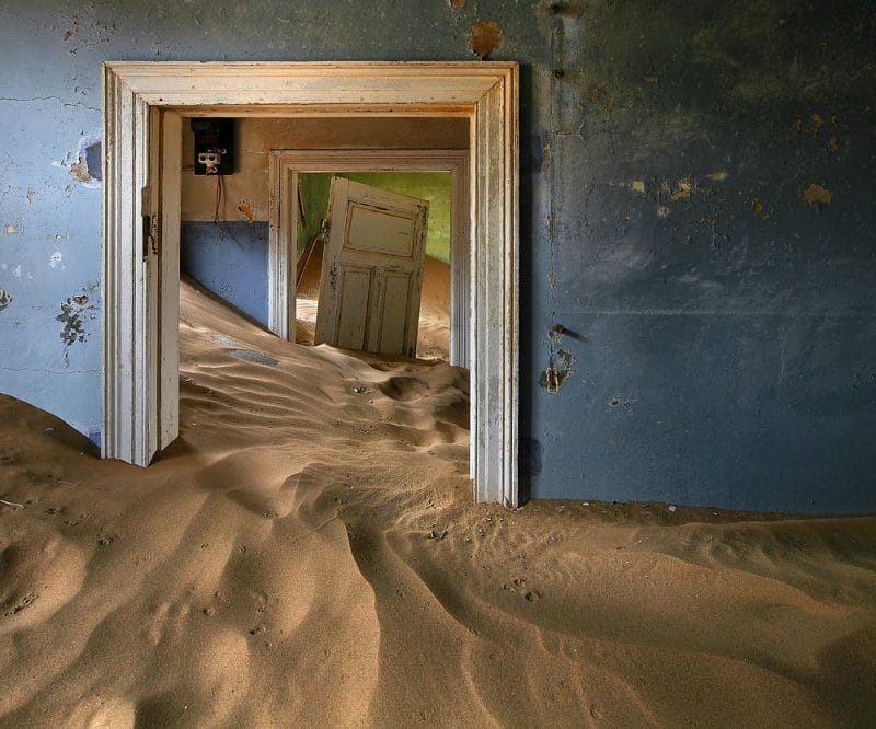 Interior of an abandoned house in Kolmansko, Namibia.