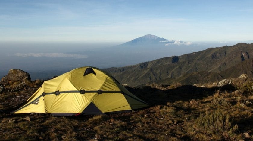 Tent on the Machame route of Mount Kilimanjaro.