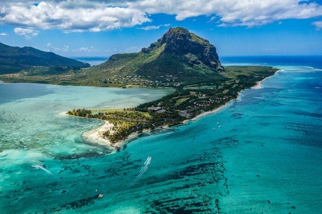 Aerial view of Mauritius.