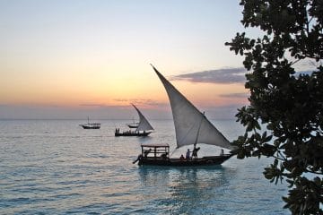 Boats on tropical waters in Zanzibar.