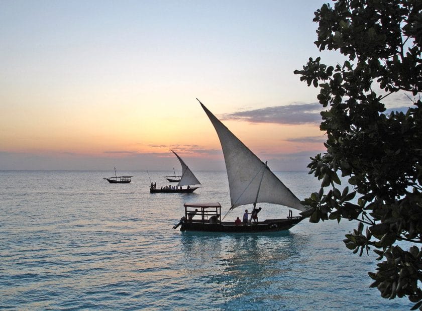 Boats on tropical waters in Zanzibar.