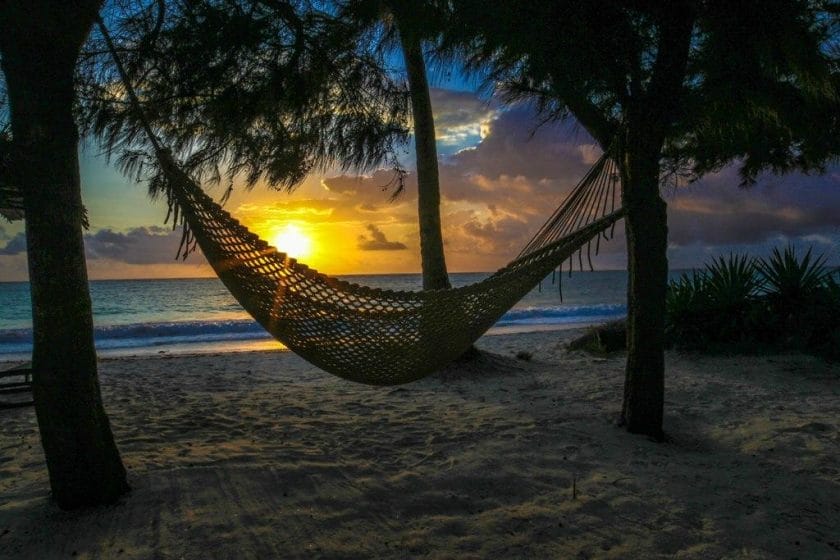 Beach hammock in the sunset, Zanzibar.