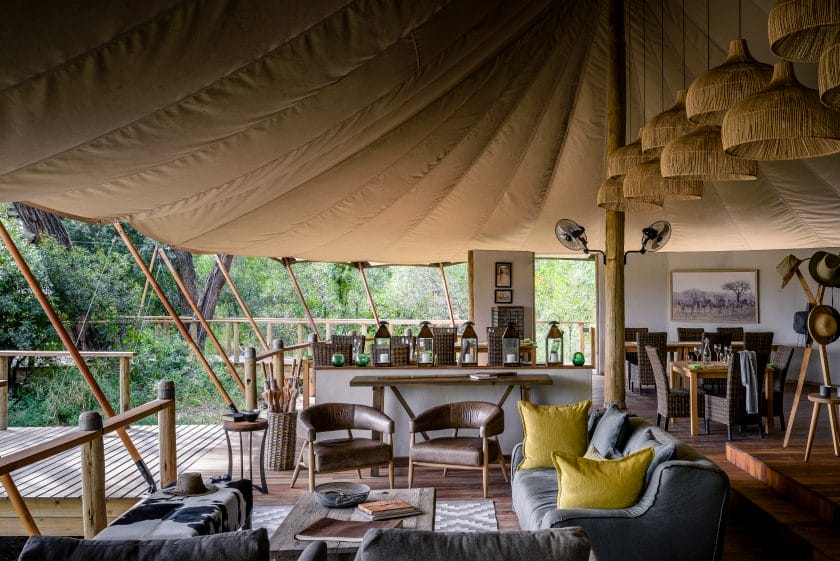Lounge area at Sanctuary Stanley’s Camp in Botswana | Photo credits: Sanctuary Stanley’s Camp