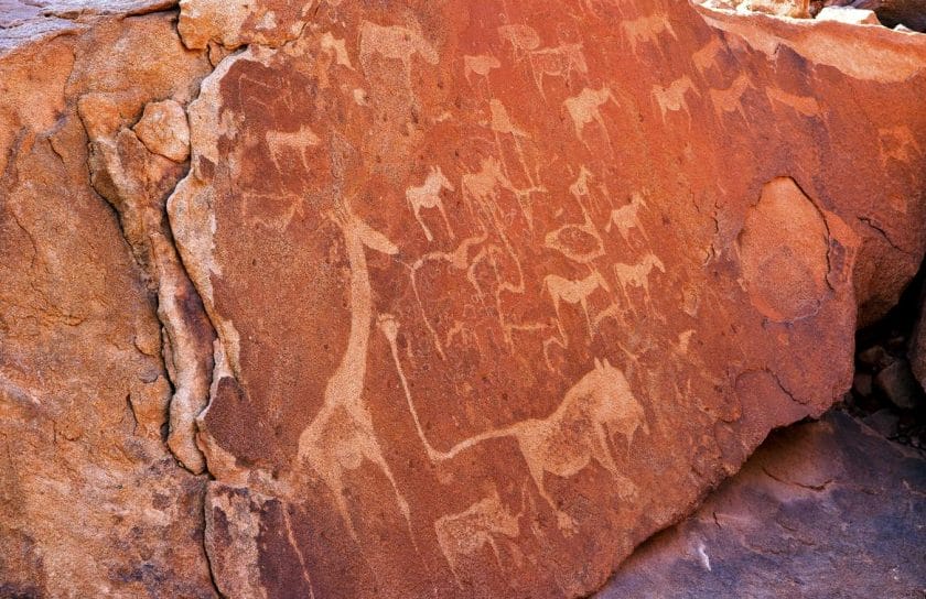 Ancient San rock art at Twyfelfontein, Namibia.
