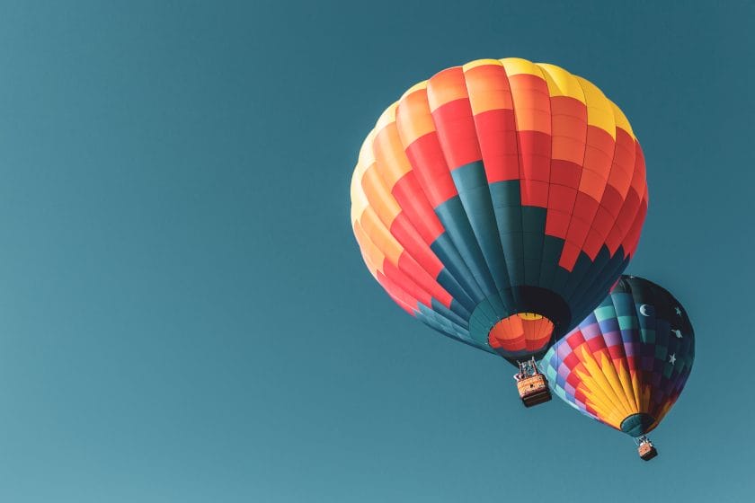 Colorful hot air balloons flying