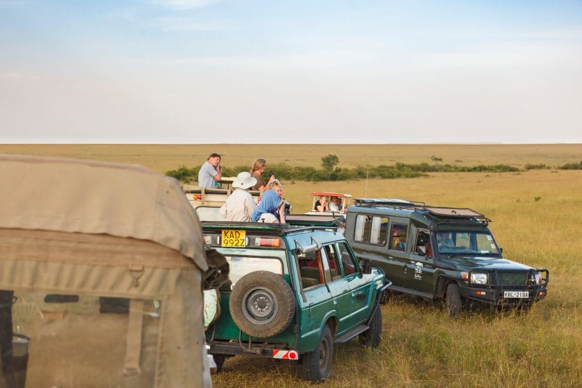 Tourists on a game drive in Masai Mara