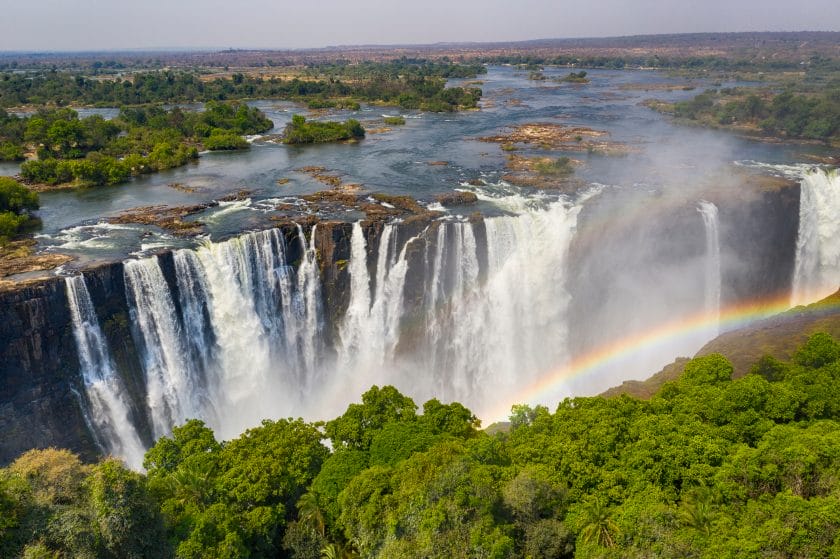 Aerial view of famous Victoria Falls, Zimbabwe and Zambia.