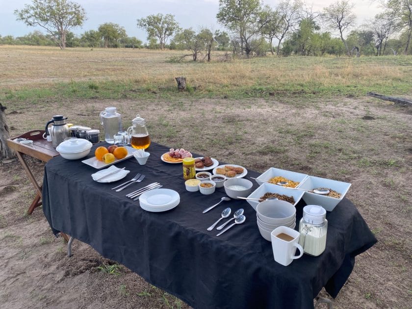 Bush breakfast at Bomani Camp, Hwange National Park
