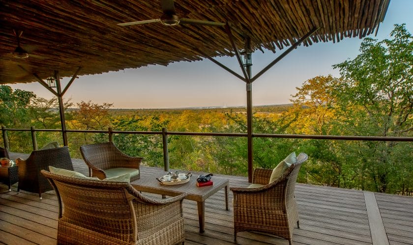 Luxury lodge viewing deck in Zimbabwe | Photo credits: The Elephant Camp