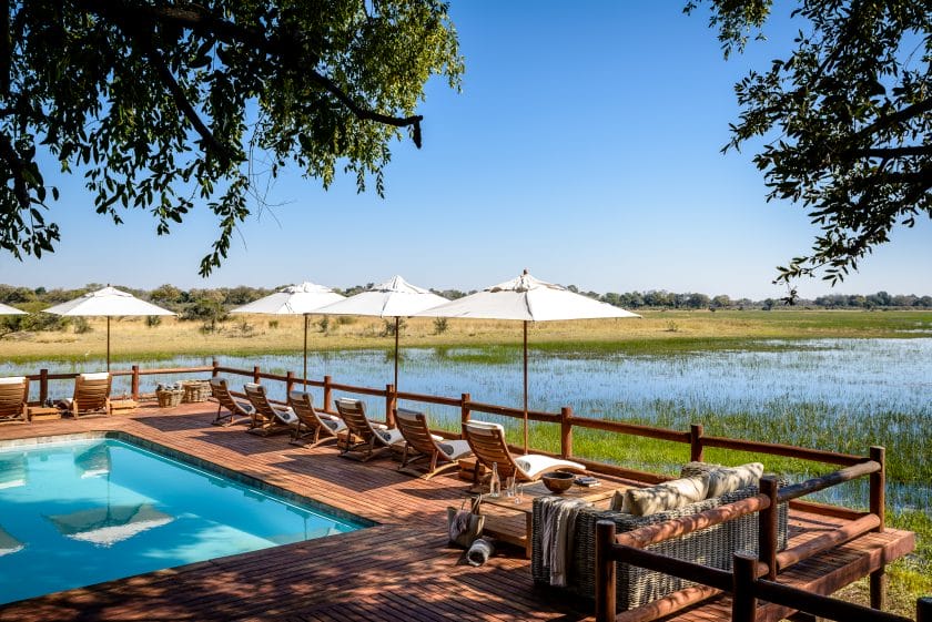 Pool deck at a luxury lodge in the Okavango Delta | Photo credits: Chief’s Camp