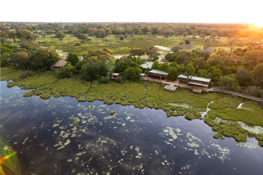 Aeriel view of a luxury lodge in the Okavango Delta, Botswana | Photo credits: Vumbura Plains Camp