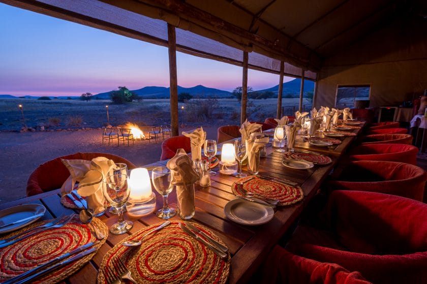 Dining area at Desert Rhino Camp, Namibia | Photo credit: Desert Rhino Camp