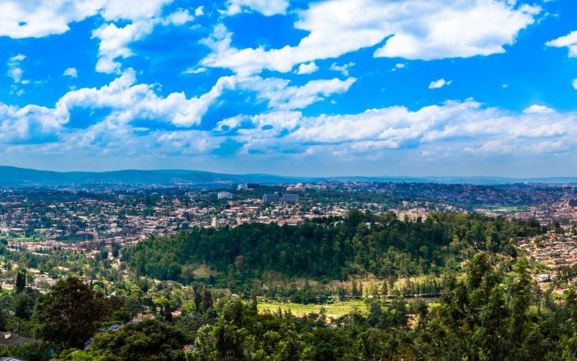 View of Kigali from Nyarugenge Hill in Rwanda | Photo credit: Goodman Kazoora from Getty Images via Canva
