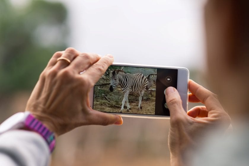 A woman takes an image for the HerdTracker platform.
