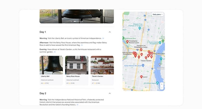 Google AI Trip Itinerary Screengrab