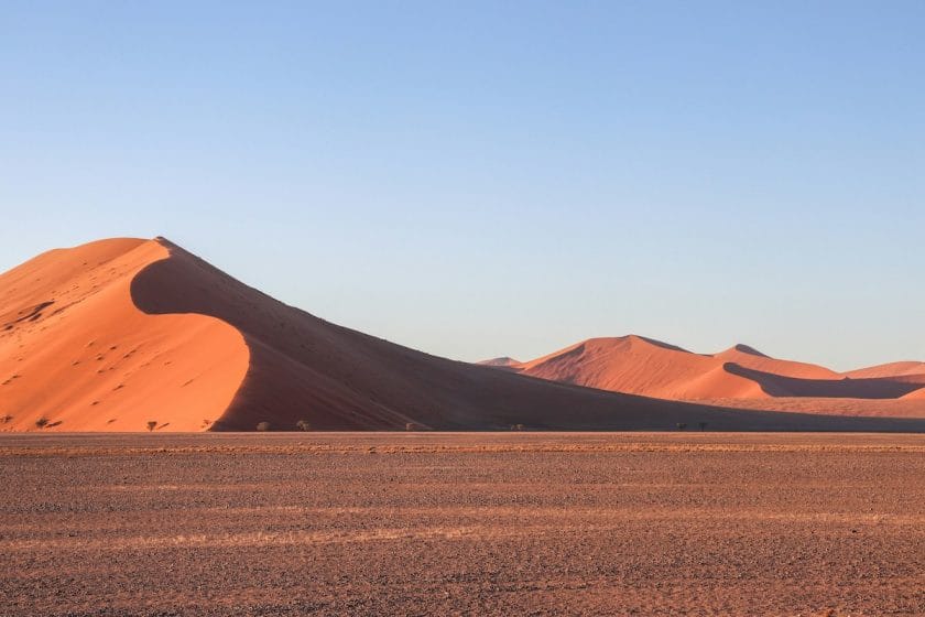 Red sand dunes in the Namib Desert.