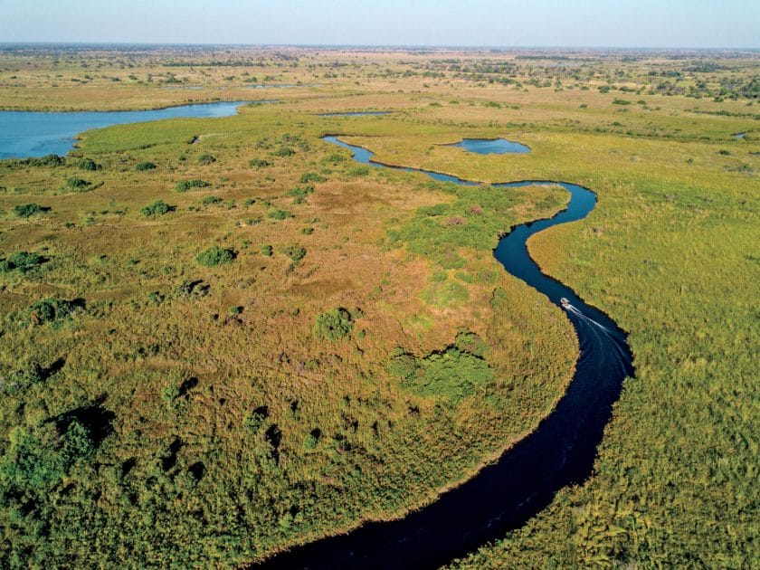 Aerial view of the Okavango Delta in Botswana.