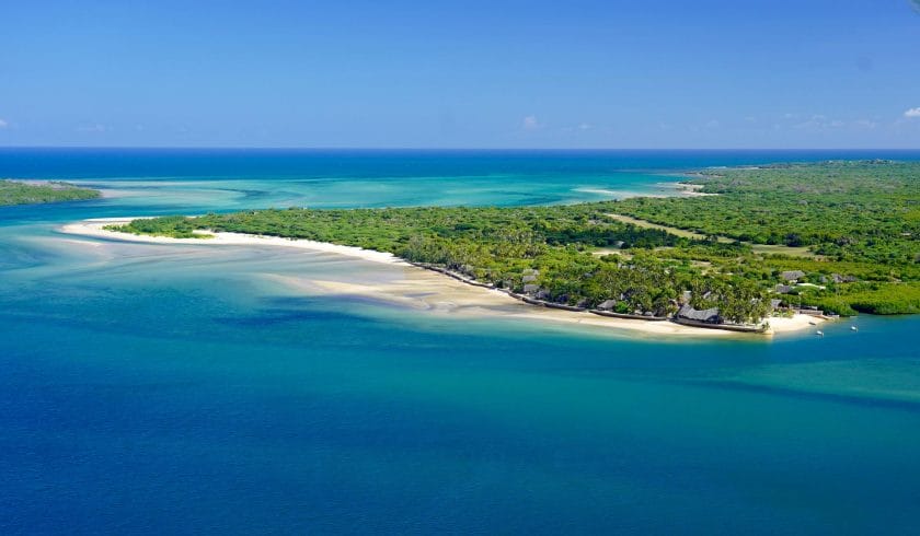 Aerial view of Manda Island, Kenya.