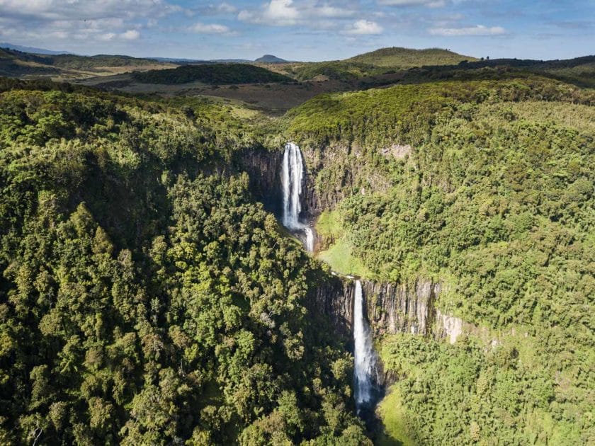 Aerial view of a waterfall in Aberdare National Park | Photo credit: Scott Ramsay
